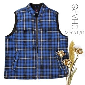 RALPH LAUREN Chaps Men's L Blue Plaid Puffer Vest